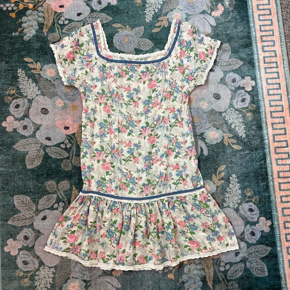 Vintage Youngland Dress Mini Square neck dainty Floral Short Sleeve Feminine M - Picture 10 of 16